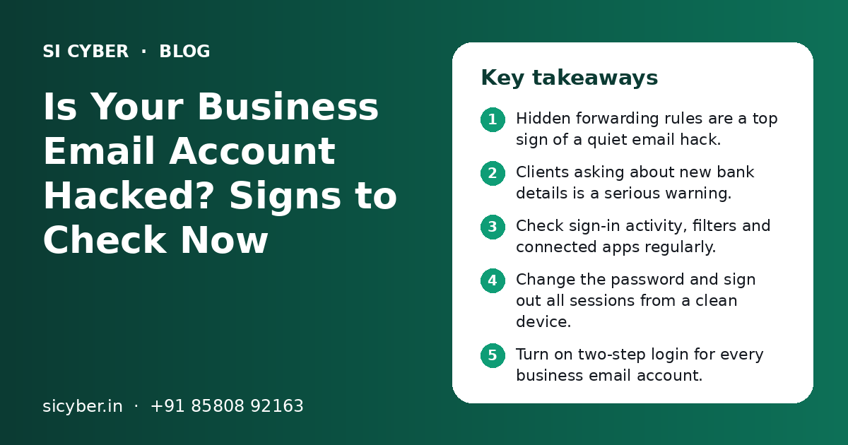Is Your Business Email Account Hacked? Signs to Check Now: key takeaways infographic
